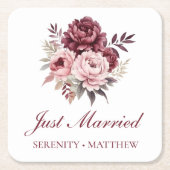 Peony Waterverf Floral is net getrouwd Kartonnen Onderzetters (Voorkant)