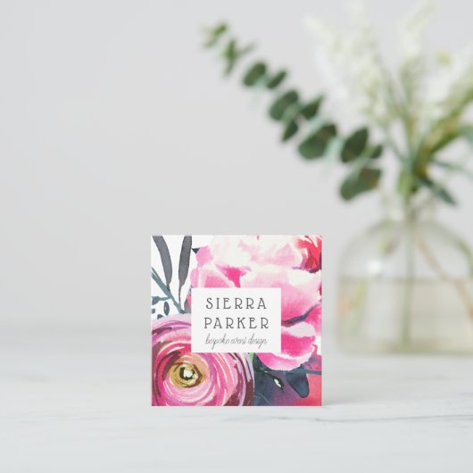 Peony Waterverf Visitekaartje (Staand voorkant)