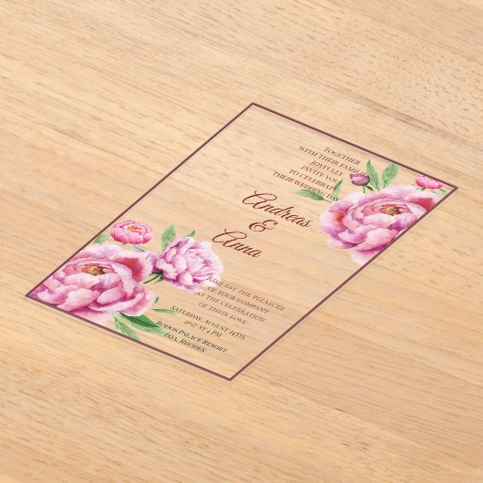 Peony Wedding Acryl Uitnodigingen (Laagn)