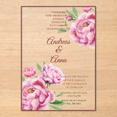 Peony Wedding Acryl Uitnodigingen (Voorkant)