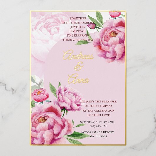 Peony Wedding Folie Uitnodiging (Voorkant)