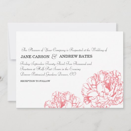 Peony Wedding Invitation Kaart (Voorkant)