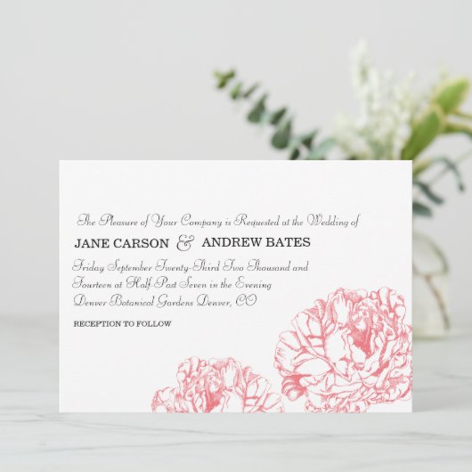 Peony Wedding Invitation Kaart (Staand voorkant)