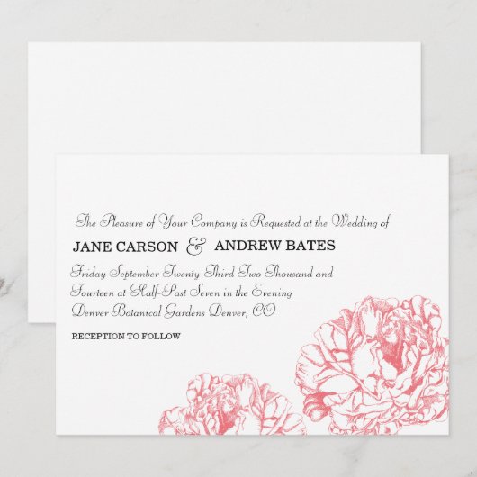 Peony Wedding Invitation Kaart (Voorkant / Achterkant)
