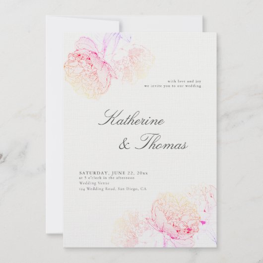 Peony Wedding Pink Rainbow Elegant Tux All in One Kaart (Voorkant)