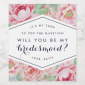 Peony Wees mijn bruidsmeisje wijn of mousserende w Wijn Etiket (Enkel label)