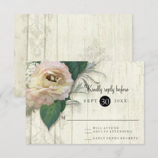 Peony White Hydrangea Flowers Wood RSVP (Voorkant / Achterkant)