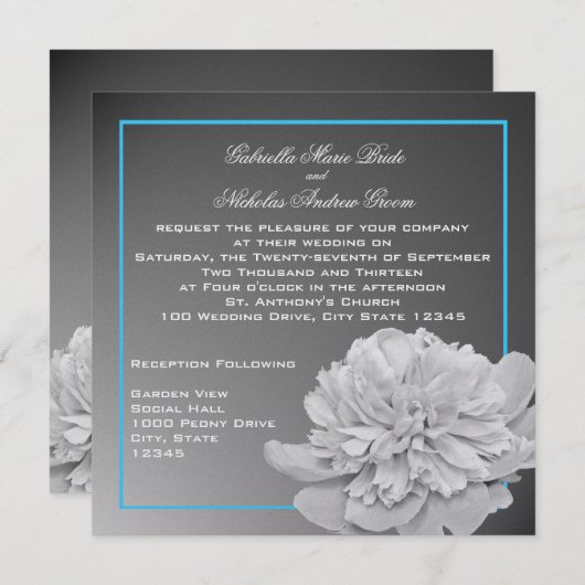 Peony wit en zwart met kleur kaart (Voorkant / Achterkant)