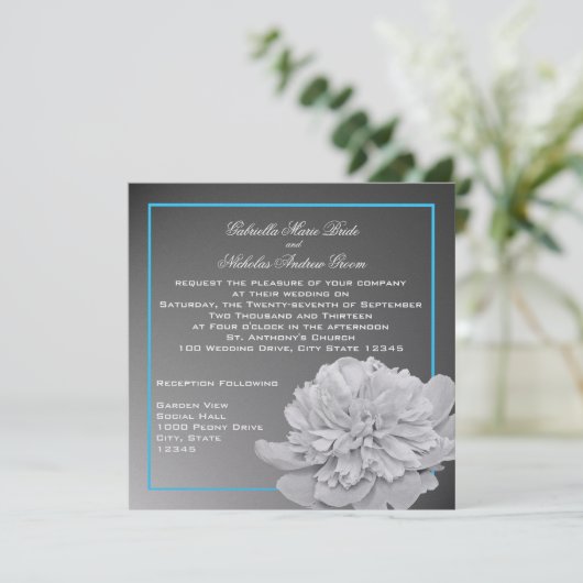 Peony wit en zwart met kleur kaart (Staand voorkant)