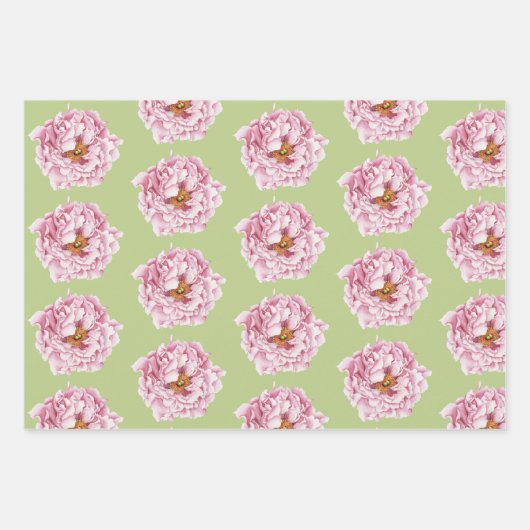 Peony Wrapping Paper Flat Sheet Set van 3 (Voorkant 3)