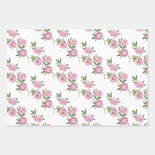 Peony Wrapping Paper Flat Sheet Set van 3 (Voorkant)