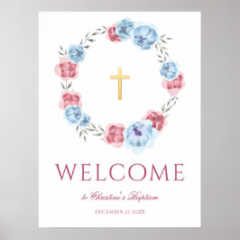 Peony Wreath Waterverf Welcome Baptism Poster
