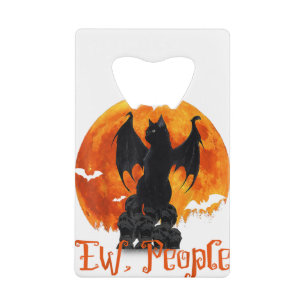 People Black Cat Bat Wings Halloween Creditkaart Flessenopener