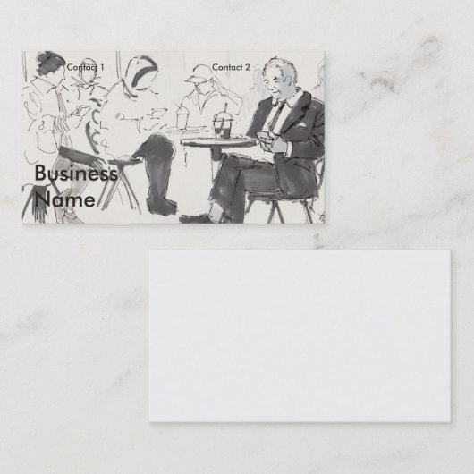 People in cafe using cell phones drawing visitekaartje (Voorkant / Achterkant)