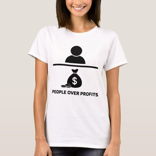 People Over Profits Vrouwen Crew Nek T-shirt (Voorkant)