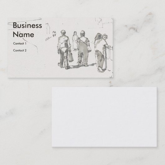 People walking along prmenade drawing visitekaartje (Voorkant / Achterkant)