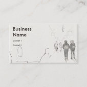 People walking through shopping arcade drawing visitekaartje (Voorkant)