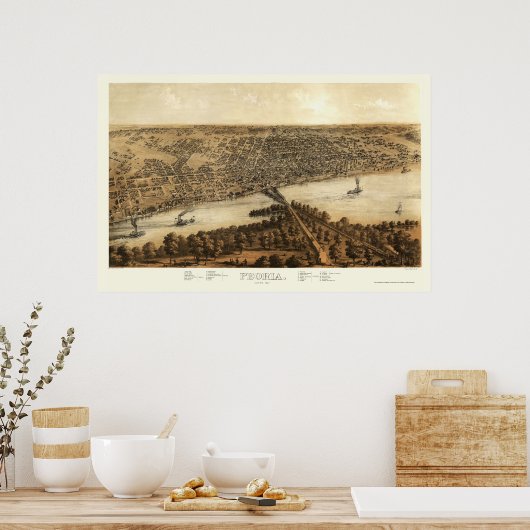 Peoria, IL Panoramic Map - 1867 Poster (Keuken)