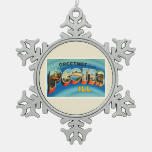 Peoria Illinois IL Old Vintage Travel Souvenir Tin Sneeuwvlok Ornament