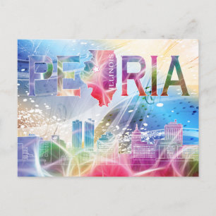 Peoria, Illinois - Kleurrijk ontwerp Briefkaart