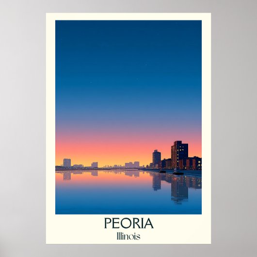 Peoria Illinois  River Skyline Sunset Art Poster (Voorkant)