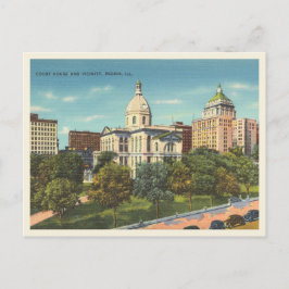 Peoria, Illinois vintage centrum en gerechtsgebouw Briefkaart