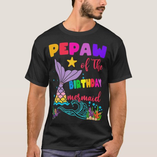 Pepaw van de verjaardag zeemeermin matching famili t-shirt (Voorkant)
