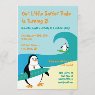 Pepe Surfer Penguin Birthday Uitnodiging - 5 x 7