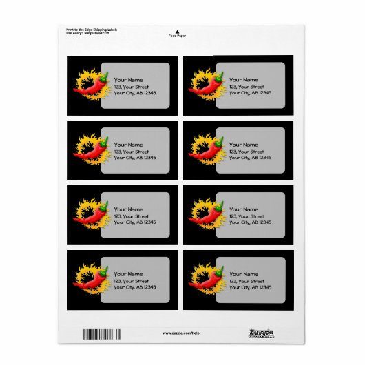 Peper met vlam etiket (Full Sheet)