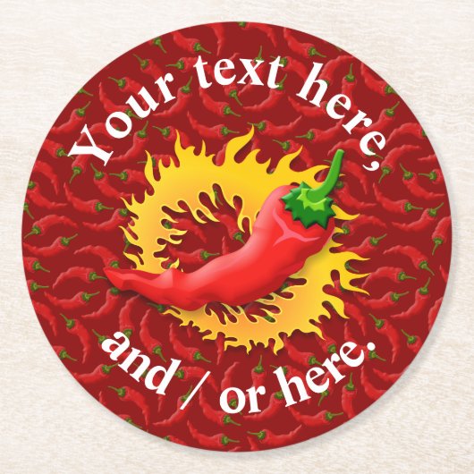 Peper met vlam ronde kartonnen onderzetter (Voorkant)
