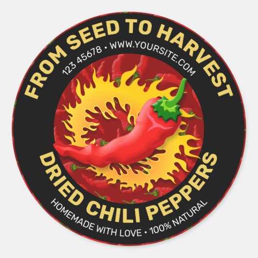 Peper met vlametiket ronde sticker (Voorkant)