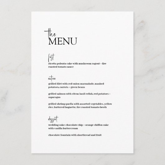 Peper · Moderne minimalistische bruiloft · Zwart & Menu (Voorkant)