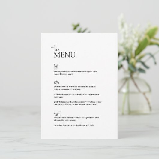 Peper · Moderne minimalistische bruiloft · Zwart & Menu (Staand voorkant)