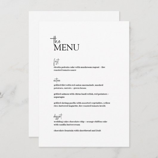 Peper · Moderne minimalistische bruiloft · Zwart & Menu (Voorkant / Achterkant)