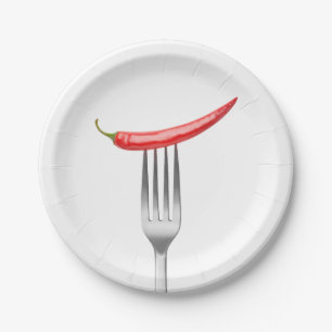 Peper op een vork papieren bordje