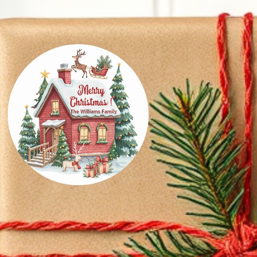 peperkoek huis rendier voor bomen ronde sticker