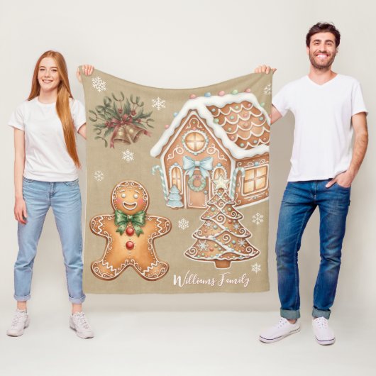  peperkoek man, huis, boom, kerst fleece deken (In situ)