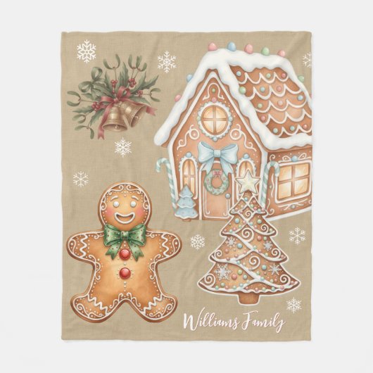  peperkoek man, huis, boom, kerst fleece deken (Voorkant)