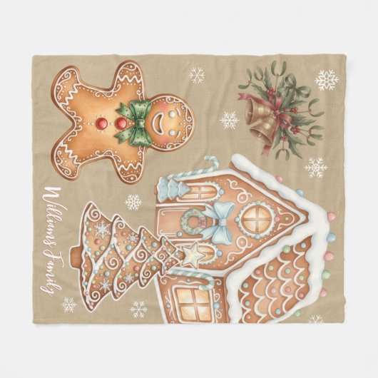  peperkoek man, huis, boom, kerst fleece deken (Voorkant (Horizontaal))