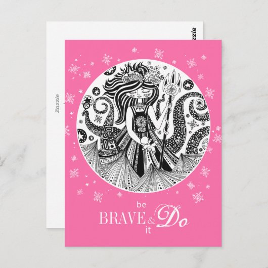 peperkoek-Zeeen heks | Roze Briefkaart (Voorkant / Achterkant)