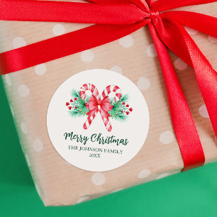 Pepermunt Candy Canes en Bow Christmas Ronde Sticker
