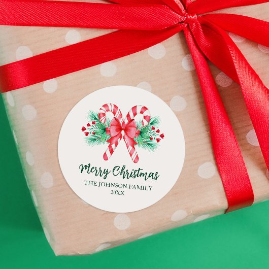 Pepermunt Candy Canes en Bow Christmas Ronde Sticker