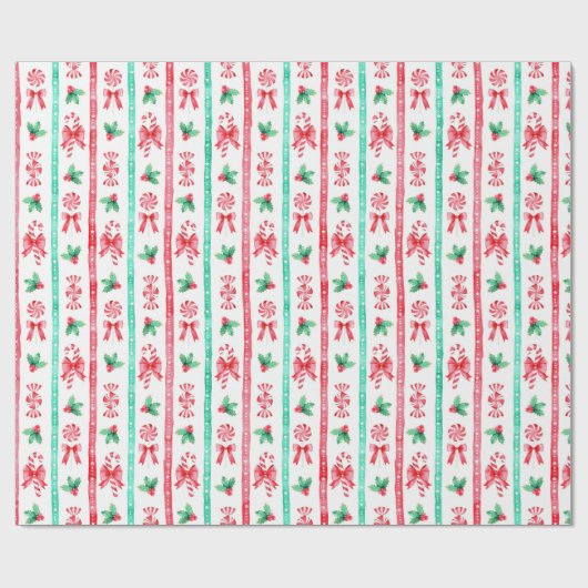 Pepermunt Candy Canes Gestreepte Kerstmis Cadeaupapier (Vlak)