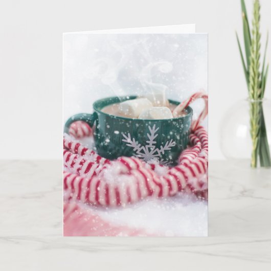 Pepermunt Chocolade Warme Sneeuwige Kerstmis Kaart (Voorkant)