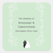 Pepermunt gekleurde bruid en bruidegom bruiloft on vierkante sticker (Voorkant)