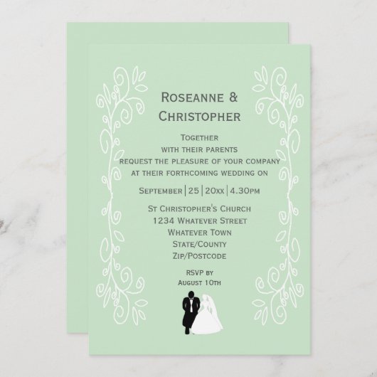 Pepermunt gekleurde bruid en bruidegom ontwerp bru kaart (Voorkant / Achterkant)