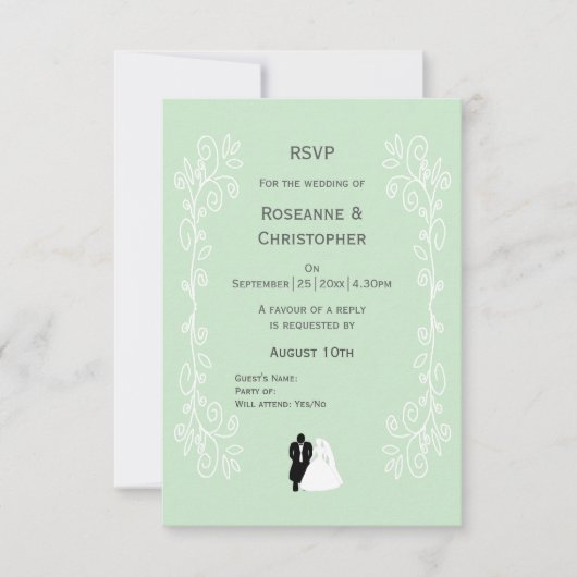 Pepermunt gekleurde bruid en bruidegom ontwerp bru RSVP kaartje (Voorkant)