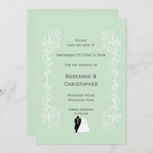 Pepermunt gekleurde bruid en bruidegom ontwerp bru save the date (Voorkant / Achterkant)