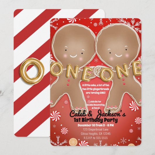 Pepermunt Gingerbread Tweelingen 1e Verjaardagsfee Kaart (Voorkant / Achterkant)