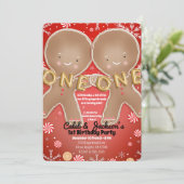 Pepermunt Gingerbread Tweelingen 1e Verjaardagsfee Kaart (Staand voorkant)
